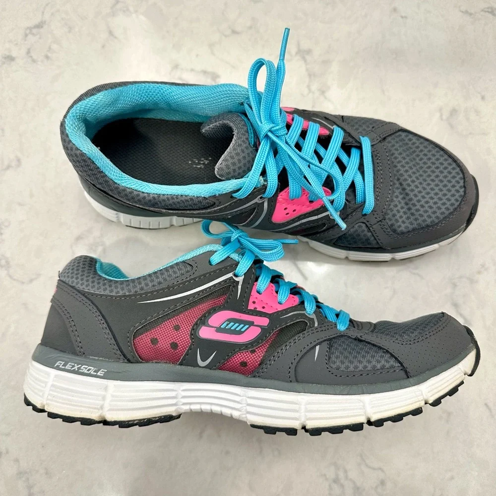 Skechers Gray and Pink Athletic Shoes - Picture 2 of 8